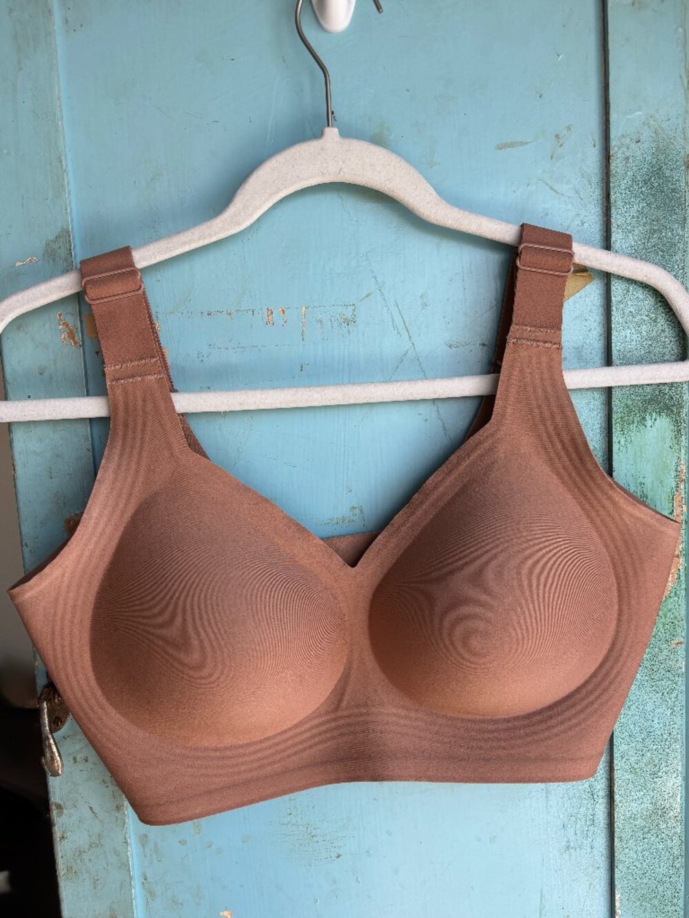 Nude Seamless Wireless Bra Tan Ribbed Support Size L
